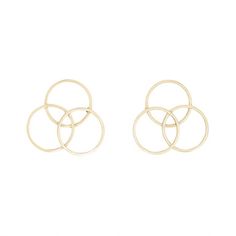 An eye-catching modern style, these earrings feature three intertwined circles in 14 karat yellow gold. Diamonds Direct, Circle Earrings, Types Of Metal, Sale Items, Circles, Modern Style, Diamonds, Yellow Gold, Things To Come