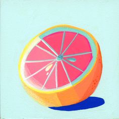 a painting of a grapefruit cut in half