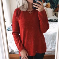 Sequined Sparkly Red Sweater. Nwt - In Perfect Condition. Red Fitted Sweater For Party, Casual Red Sweater For Party, Red Long Sleeve Party Sweater, Red Long Sleeve V-neck Sweater For Winter, Sparkly Sweater, Red V-neck Sweater With Button Closure, Sparkle Sweater, Petite Sweaters, Leopard Print Sweater