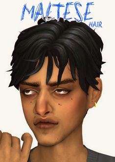 an animated image of a man with black hair and blue lettering on his forehead that reads mattese hair