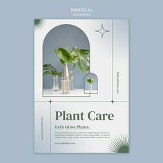 a plant care brochure with three plants in vases