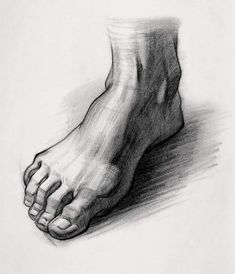 a black and white drawing of a person's foot with no shoes on it