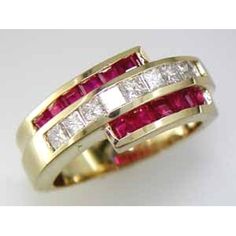 Royal 14K Yellow Gold Ring with Princess Cut Rubies and Diamonds - 1.00 Carat Ruby and 0.72 Carat Diamond Total Weight Gold Eternity Ring, Yellow Gold Mens Rings, Diamond Jewelry Earrings, Eternity Ring Gold, Diamond Ring Princess Cut, Ruby Diamond Rings, Princess Cut Rings, Ruby Pendant, Red Diamond