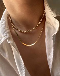 the perfect addition to any #wardrobe. #jewelry Wedding Accessories Necklace, Beaded Gold Necklace, Choker Handmade, Necklace Chain Types, Round Bead Necklace, Silver Sunglasses, Bead Choker, Snake Chain Necklace, Ring Chain