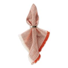 an orange and white scarf with fringes