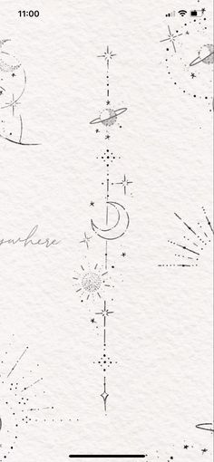 the back side of a white paper with black ink on it and stars in the sky