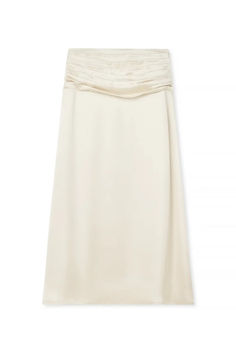 Satin Waist Detail Midi Skirt Beige Midi Skirt For Evening, Cream Pleated Maxi Skirt, Elegant Cream Maxi Skirt With Relaxed Fit, Elegant Cream Full Maxi Skirt, Elegant Cream Maxi Skirt, Cream Pleated Lined Skirt, Cream Long Skirt For Formal Occasions, Spring Beige Satin Skirt, Elegant Pleated Cream Maxi Skirt