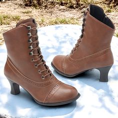 Category:Boots; Upper Materials:PU Leather,PU; Embellishment:Lace-up; Season:Fall,Winter; Heel Type:Kitten Heel,Cuban Heel; Gender:Women's; Activity:Walking; Toe Shape:Pointed Toe; Type:Booties Ankle Boots; Style:Vintage,Casual,Elegant; Heel Height(inch):3-4; Outsole Materials:Rubber; Occasion:Daily,Outdoor; Closure Type:Zipper; Pattern:Solid Colored; Production mode:Self-produce; 2024 Trends:Plus Size,Lace Up Boots; Foot Length:; Foot Width:; Size chart date source:Provided by Supplier.; US Siz Boots Victorian, Cheap Ankle Boots, Fashion Cowboy Boots, Mid Heel Boots, Sneakers Looks, Heels Online, Ankle Shoes, Boots Style, 2024 Trends