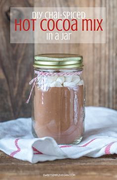 homemade hot cocoa mix in a jar with text overlay