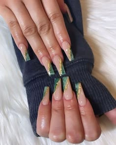 Green Acrylic Nails, Green Nail Designs, Green Nail, Long Acrylic Nails Coffin, Acrylic Nails Coffin Pink, Long Square Acrylic Nails, Bling Acrylic Nails, Acrylic Nails Coffin Short, Square Acrylic Nails