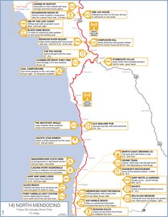 a map showing the route to north medecino, which is located on top of a