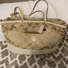 Barely Used Coach Signature Diaper Bag. Changing Pad Included. Really Good Condition. Coach Diaper Bag, Old Shop, Bags Coach, Watch Accessories, Changing Pad, Garden Tote, Coach Shoes, Baby Bag, Michael Kors Jet Set