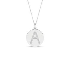 The heart of this Diamond Initial Disc Necklace is a meticulously crafted disc, serving as the canvas for your chosen initial adorned with radiant diamond accents. The subtle chain complements the design, making it a subtle yet striking statement. This diamond pendant necklace is a perfect gift to commemorate a special moment or a personal keepsake. White Gold Initial Pendant Necklace For Everyday, Engraved White Gold Diamond Necklace, Elegant Personalized White Gold Diamond Necklace, Elegant Round Engraved Diamond Necklace, Minimalist Round Diamond Necklace With Accents, Elegant White Gold Initial Pendant Necklace, Personalized Diamond Necklace For Everyday, Engraved White Gold Diamond Necklace Fine Jewelry, Everyday Luxury White Gold Diamond Necklace