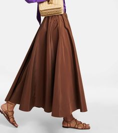 Find VALENTINO Pleated Silk Midi Skirt on Editorialist. Made in Italy. Material: 100% silk. Drawstring waist. Designer color name: Chestnut Cream. Care instructions: dry clean. Elegant Brown Asymmetrical Skirt, Elegant Brown Skirt For Evening, Elegant Brown Evening Skirt, Elegant Evening Brown Skirt, Brown Asymmetrical Maxi Skirt For Spring, Chic Silk Voluminous Maxi Skirt, Chic Voluminous Silk Maxi Skirt, Chic Evening Skirt In Brown, Chic Brown Evening Skirt