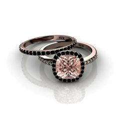 Shop with confidence and celebrate everlasting feelings of love with this exquisite Beautiful 2.00 Carat Morganite and Black Diamond Moissanite Halo Bridal Ring Set 925 Sterling Silver with 18k Rose Gold Plating, Gift for Her, Promise Ring We can make this ring between sizes from 3.5 to 11. For any other custom sizes, please email us. Please note that as all our rings are handmade, we can customize this ring setting for you. We can make the ring in different gold color like: 10k Solid White Gold Champagne Diamonds Engagement, Morganite Wedding Rings, Jewellery Traditional, Halo Bridal Set, Black Diamond Jewelry, Ring Rosegold, Black Engagement Ring, Black Diamond Engagement, Bridal Wedding Rings