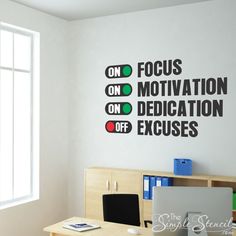 Modern Large Wall Decal For Office to encourage Focus, Motivation, Dedication with NO EXCUSES! Office Wall Design, Wall Art Decals, Focus Motivation, Boho Chique, Cool Wall Art, Job Work, Office Workspace, Classroom Walls, Art Decals