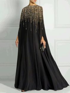 Top-sales in Pinterest Black Long Sleeve Dresses With Rhinestone Fringe, Black Long Sleeve Dress With Rhinestone Fringe, Printed Robe, Abaya Designs, فستان سهرة, Abayas Fashion, Abaya Fashion, Spring Dresses, Black Maxi Dress