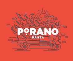 the word poranoo pasta on a red background with an image of a car