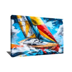 a painting of a sailboat in the ocean