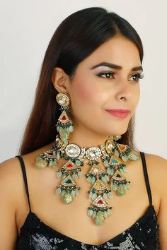 Jadau Kundan Handmade Hand Painted Meenakari Kundan Choker Emerald Semiprecious Stone Kundan Choker Necklace Jaipur Kundan, Indian Jewelry Fine Ahmdabadi Kundan Handmade Hand Painted Meenakari Kundan Choker Emerald Semiprecious Stone/ Kundan/ Pearl/ Choker/ Necklace Easy to wear, Light in weight & gives you a classy Look. It can be wear in festival occasion with matching salwar or saree. The fish hook is also attached at the top of earring for smooth wear and removal of earrings. Multicolor Hand Set Kundan Necklace For Ceremonial Occasions, Ceremonial Multicolor Hand Set Bridal Necklace, Heavy Multicolor Jewelry For Ceremonial Occasions, Bold Multicolor Ceremonial Jewelry, Multicolor Chandbali Jewelry For Ceremonial Occasions, Multicolor Cutdana Jewelry Sets For Ceremonial Occasions, Multicolor Temple Jewelry Bridal Necklace For Ceremonial Occasions, Ceremonial Multicolor Jewelry With Latkans, Bollywood Multicolor Jewelry For Ceremonial Occasions