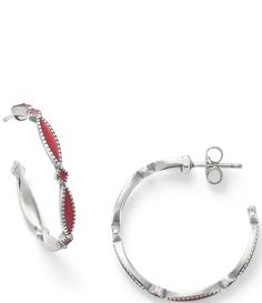 From James Avery&#x2C; these ear posts feature:Sterling silverRed enamelPost back closureApprox. 1.0625" longCrafted in America using the world's finest materials. Red Sterling Silver Hoop Earrings, Red Sterling Silver Round Hoop Earrings, Elegant Enamel Hoop Jewelry, Red Small Hoop Metal Jewelry, Small Hoop Red Metal Jewelry, Red Metal Small Hoop Jewelry, Red Hoop Pierced Earrings, Red Pierced Hoop Jewelry, Red Hoop Pierced Jewelry