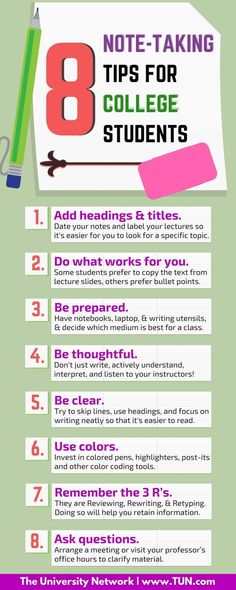 an info sheet with the words 8 tips for college students to use in their classroom