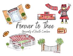 a drawing of the university of south carolina's football stadium and its mascot,