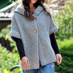 Cute 1/2 Sleeve Buttons Sweater Half Sleeve Cardigan, American Sweater, Hooded Cardigan Sweater, Button Sweater, Loose Knit, Hooded Cardigan, Cardigan Sweaters For Women, Women Hoodies Sweatshirts, Hooded Sweater