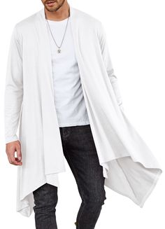 PRICES MAY VARY. Mens ruffle shawl collar cardigan constructed from high quality soft and lightweight premium cotton blend fabric,which is silky smooth and stretchy. Fashion mens long length cardigan design with ruffle shawl collar,long sleeve,solid color,swing,will add your style an unbeatable avant-garde edge and stylish touch. This cool easy-to-be-layered open lightweight cardigan works great with unlimited numbers of tops and bottoms to show off your styling smarts,paring with t shirts or je Solid Cotton Cardigan For Layering, White Cotton Open Front Outerwear, White Open Front Cotton Outerwear, Lightweight Long Sleeve Winter Cardigan, Lightweight Long Sleeve Solid Color Cardigan, Solid Color Lightweight Long Sleeve Cardigan, Solid Lightweight Long Sleeve Cardigan, Lightweight Open Front Cardigan For Fall, White Open Front Cotton Cardigan