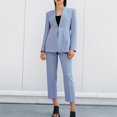 New With Tag Blogger’s Favorite Zara Best Sellers Zara 2022 Spring High-waisted Pantsuit With Welt Pockets, Chic Blue Bottoms With Straight Hem, Elegant Blue Pants With Straight Hem, Blue Straight Hem Bottoms For Work, Blue Bottoms With Straight Hem For Work, Blue Workwear Bottoms With Straight Hem, Spring Pantsuit With Pockets And Tapered Leg, Spring Tapered Leg Pantsuit With Pockets, Elegant Light Blue Pants For Spring