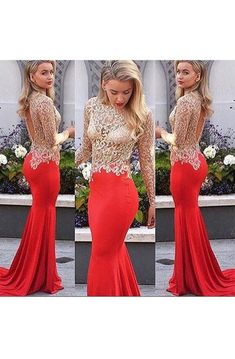 Mermaid Long Sleeve Chiffon Lace Keyhole Dress Prom Dresses Open Back, Red Mermaid Prom Dress, Pageant Evening Gowns, Prom Dresses Mermaid, Red Prom Dresses, Prom Dresses 2016, Long Sleeve Evening Gowns, Backless Evening Dress, Prom Dresses 2018