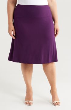 Fall for the easy drape of this everyday A-line skirt crafted with comfortable stretch. 27 1/2" length Elastic waist Unlined 95% rayon, 5% spandex Machine wash, tumble dry Imported Stretch A-line Bottoms With Elastic Waistband, 4-way Stretch Flared Lined Skirt, Flared Lined Skirt With 4-way Stretch, Flowy Lined Short Swim Skirt, Flowy Lined Swim Skirt, Short Length, Short Flowy Lined Swim Skirt, Stretch Rayon Lined Skirt Bottoms, Relaxed Swim Skirt With Elastic Waistband In Solid Color, Solid Color 4-way Stretch Lined Swim Skirt