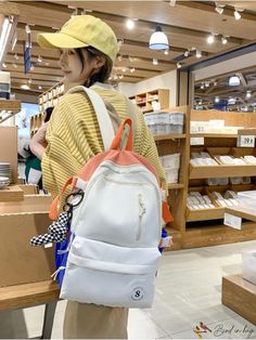 BirdinBag - Stylish Colorblock Backpack with Release Buckle - Fashionable and Functional White Portable Backpack, Trendy White School Backpack, White Portable Bag For Back To School, White Large Capacity Bags For Students, Trendy White Backpack With Large Capacity, Trendy Large Capacity White Backpack, White Large Capacity Shoulder Bag For Back To School, Large Capacity White Bags For Students, Trendy White Large Capacity Backpack