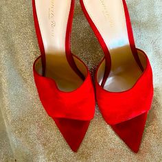 Chic, Red Slide Mule, Great Condition, Only Worn 1x Luxury Red Sole Evening Mules, Red Slip-on Mules For Summer, Luxury Red Evening Mules, Luxury Red Mules With Red Sole, Luxury Red Open Heel Mules, Red Slides, Rossi Shoes, Gianvito Rossi, Mule