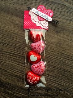 some red and white hearts in a bag