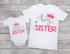 two shirts with the words little sister and big sister printed on them