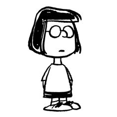 a black and white drawing of a girl with glasses on her head, looking to the side