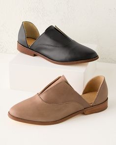 A refined take on an Oxford, with breezy cutouts at both sides and a modern, feminine vamp. Handmade in leather, with slip-on ease and well-cushioned comfort.  By Nisolo.  Slip-on style with internal elastic stretch.  Subtle Oxford seaming on vamp.  Leather-wrapped, shock-absorbing, antimicrobial footbed with premium cushioning.  Slight stacked leather heel.  Leather sole; man-made heel cap. Chic Slip-on Flats With Perforated Toe Box, Italian Leather Bags, Women's Shoes Accessories, Modern Feminine, Shoe Inspo, Garnet Hill, Heel Caps, Women's Footwear, Leather Wraps