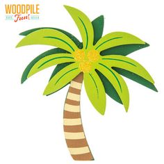 a paper cutout of a palm tree with yellow and brown stripes on the bottom