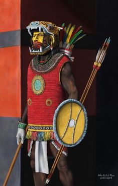 Itzcóatl, Tlatoani of Aztec Empire (1427-1440) Robot Painting, Aztec Artwork, Grey Alien