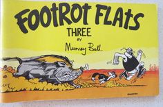 an advertisement for footrott flats with a cartoon pig chasing a man on the ground