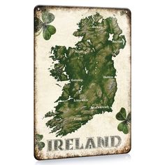 a map of ireland with four leaf clovers on the bottom and three leaves in the middle