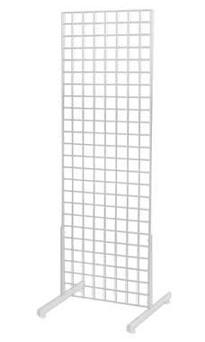 a white metal rack with grids on it