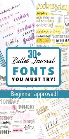 Bullet Journal fonts that you must do even if you are a complete beginner. Start writing with beautiful fonts in no time! #bujo #bulletjournal #bulletjournalfonts Journal Caligraphy Ideas, Writing Fonts Ideas, Planner Writing Styles, Journaling Fonts Alphabet, Fonts For Journaling Hand Lettering, Font For Journaling, Lettering For Journaling, Whiteboard Font Ideas, Hand Lettering Capital Letters