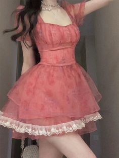 Dresses With Lines Pattern, Cute Lace Dresses Short, Pink Fairy Dress Short, Cool Short Dresses, Empire Waist Short Dress, Kawaii Dress Casual, Light Blue Dress Outfit Casual, Cute Pink Dresses Short, Light Fairy Outfit