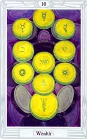 a card with yellow and purple circles in the shape of an eight - sided circle