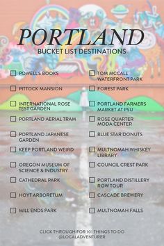 Portland Bucket List Destinations Checklist Portland Packing List, Oregon Things To Do, Portland Oregon Things To Do In, Oregon Bucket List, Things To Do In Portland, Things To Do In Portland Oregon, Portland Things To Do