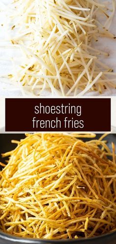 french fries are being cooked in a frying pan and then topped with shredded parmesan cheese