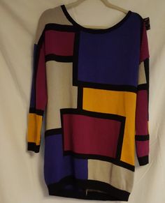 Knit Sweater Dress Color Block Crewneck Oversized Cut Can Be Worn Off The Shoulder Sweater Dress Or Tunic Sz S Fits S M L New With Tags Casual Multicolor Sweater Dress, Multicolor Winter Sweater Dress, Winter Multicolor Sweater Dress, Casual Multicolor Knit Sweater Dress, Multicolor Knit Dresses For Winter, Multicolor Crew Neck Dress For Fall, Fall Multicolor Crew Neck Dress, Long Sleeve Purple Color Block Sweater, Off The Shoulder Sweater Dress