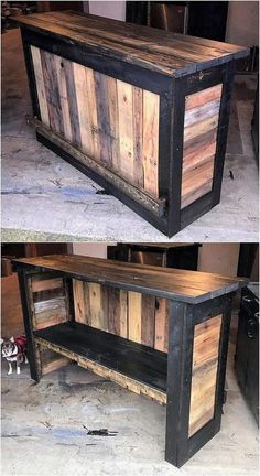 an old dresser made out of pallet wood and metal